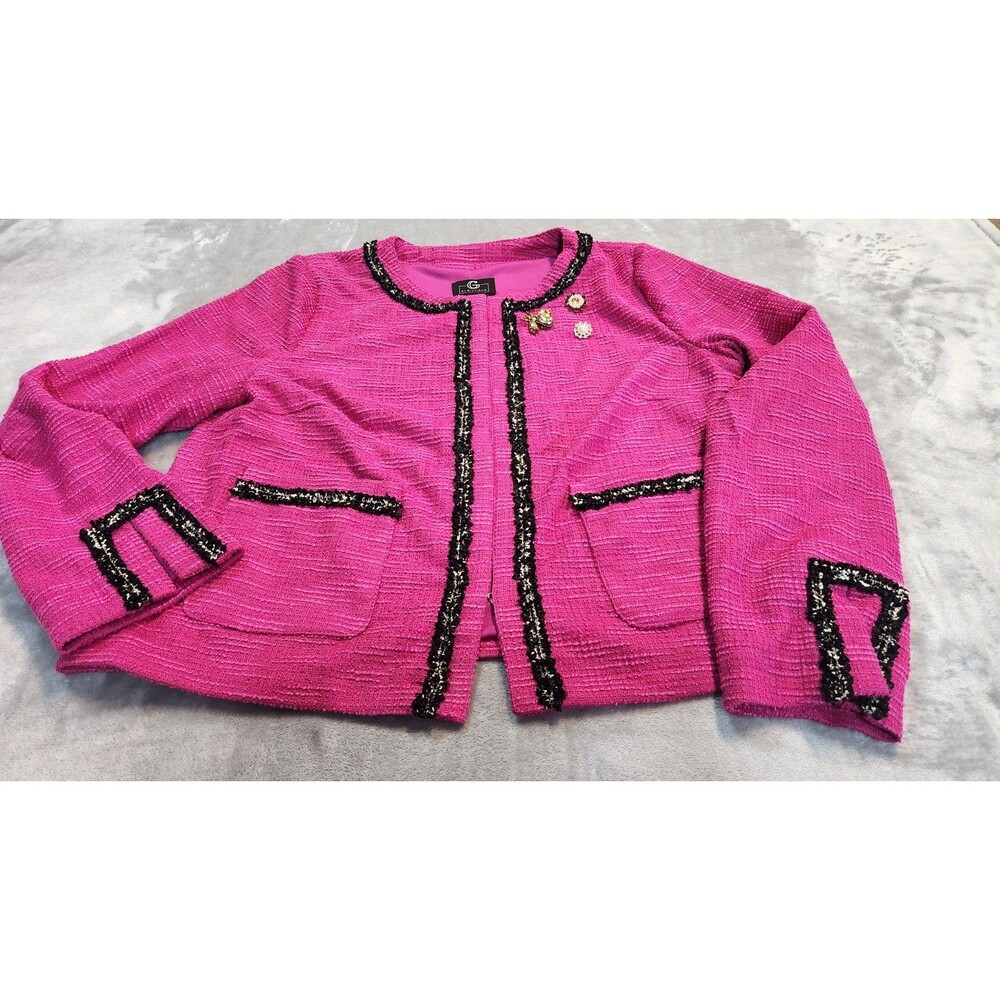 G by Giuliana Women's Large Pink Knit Tweed Cropped Blazer NWOT